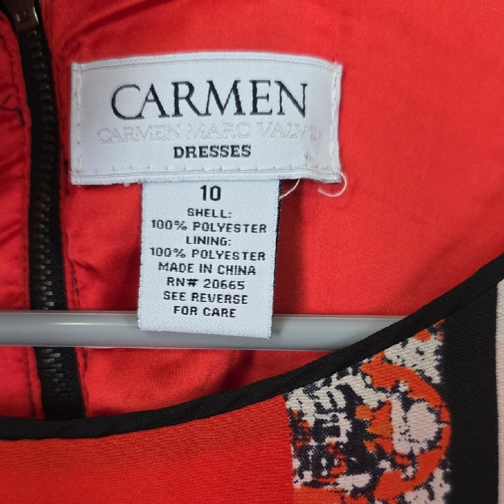 Carmen Marc Valvo Vibrant Orange Geometric Mini Dress - Picture 2 of 7